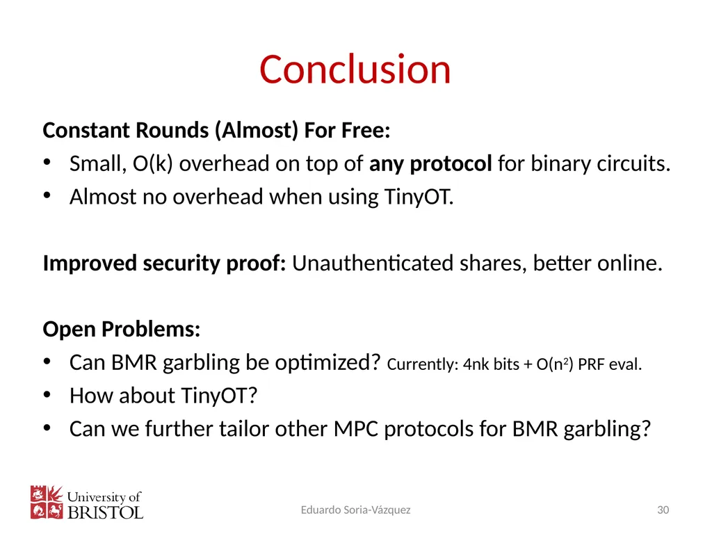 Multi-Party Computation: Second year Eduardo Soria - slide 30 of 32