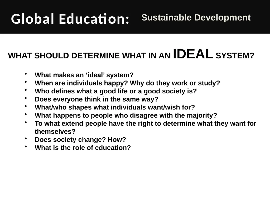 Global Education (GE): Key debates in Sustainable - slide 5 of 9