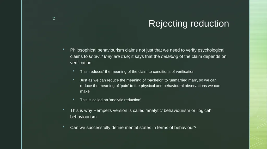 Two objections to hard behaviourism Michael - slide 3 of 10