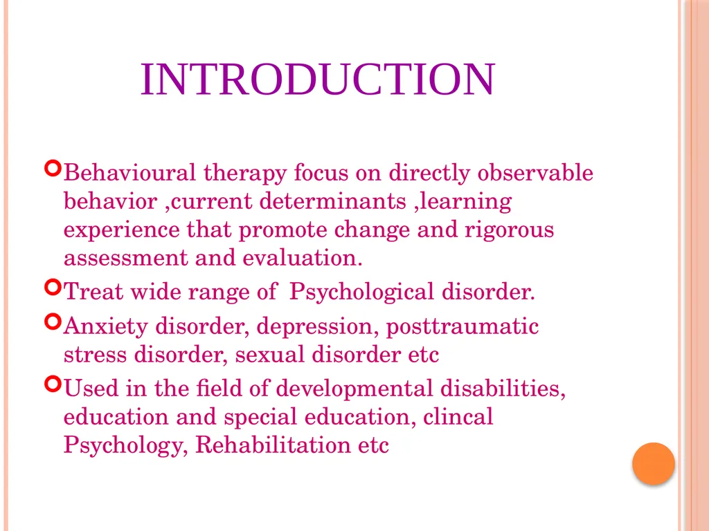 PSYCHOTHERAPEUTICS BEHAVIOURAL THERAPY CONTENTS - slide 4 of 20