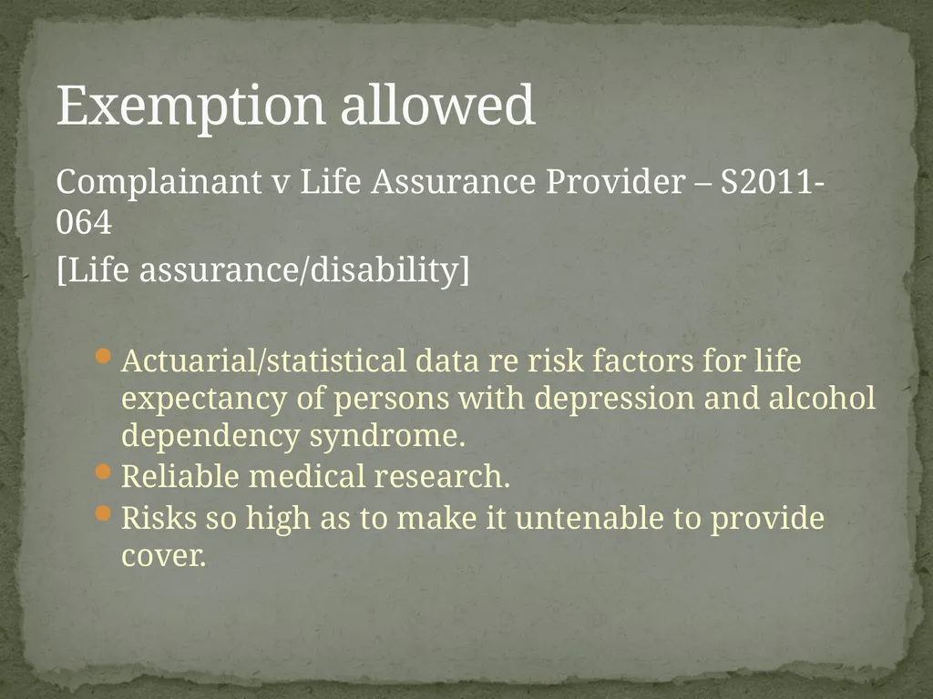 ATTITUDES TO HEALTH AND AGE IN INSURANCE: SOME - slide 14 of 21