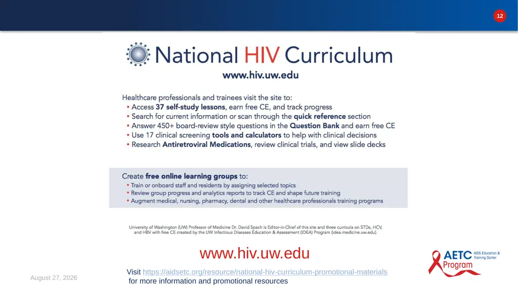 An Introduction to the AIDS Education & Training - slide 12 of 16