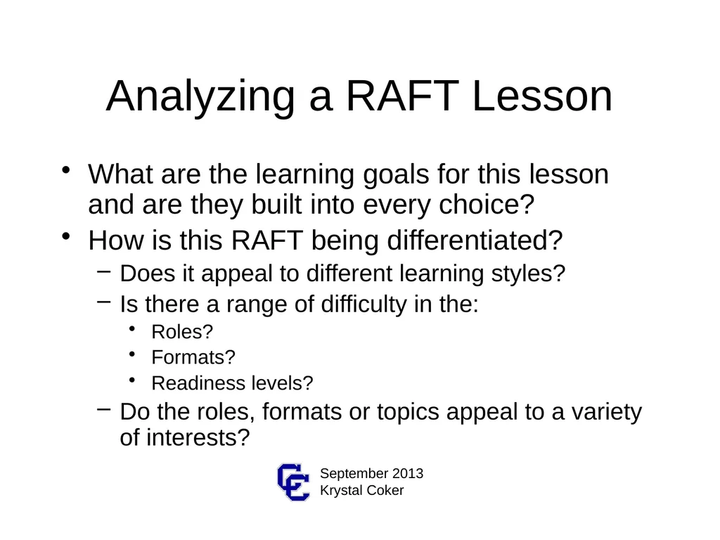 RAFTs for Differentiating A RAFT is… An engaging, - slide 7 of 15