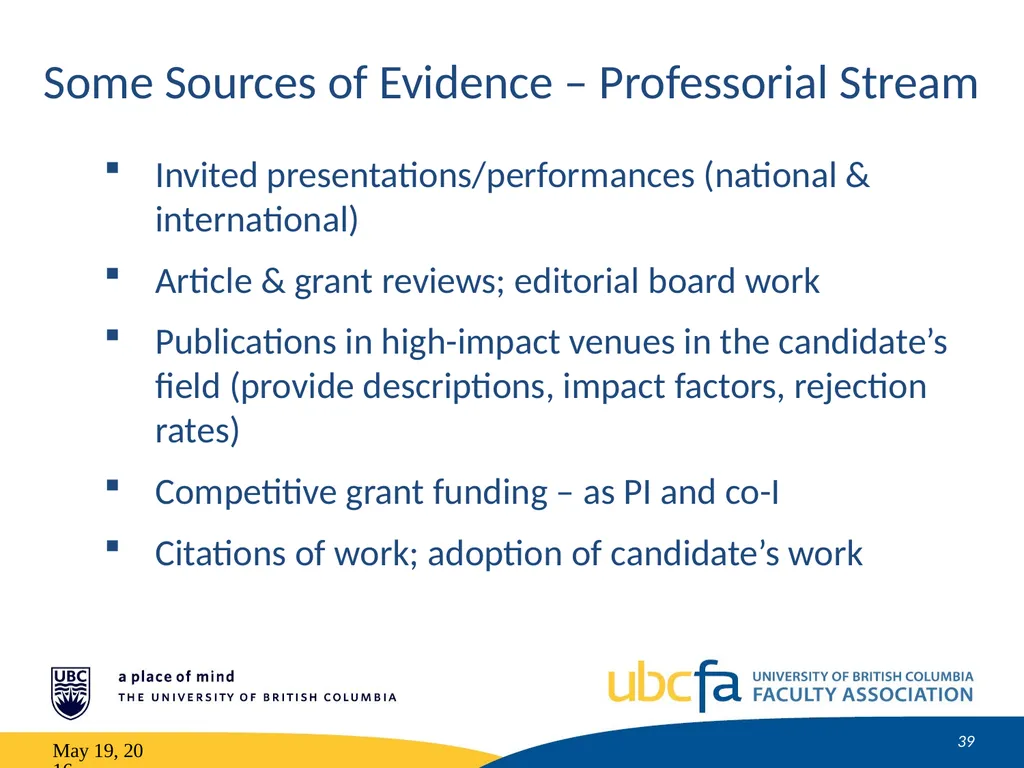 Tenure and Promotion Workshop Research Stream May - slide 39 of 52