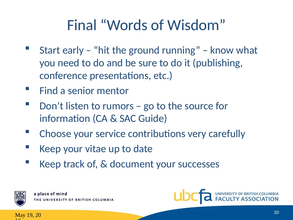 Tenure and Promotion Workshop Research Stream May - slide 50 of 52