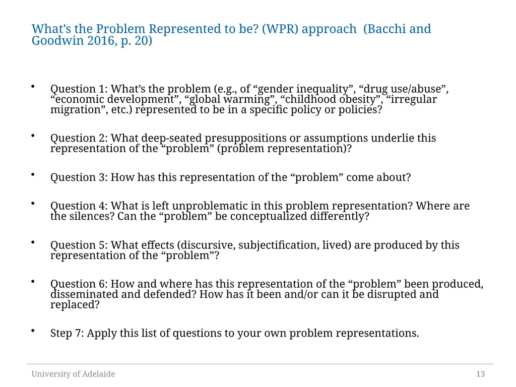 Critical Policy Analysis: “What’s the Problem - slide 13 of 36