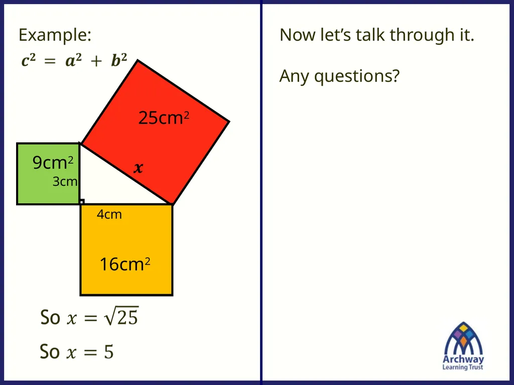 From last lesson: Pythagoras’ Theorem c2 = a2 + b2 - slide 13 of 25