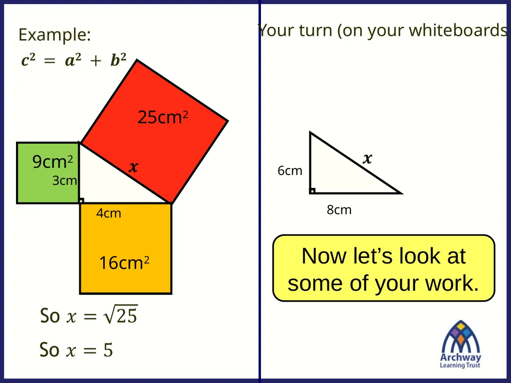 From last lesson: Pythagoras’ Theorem c2 = a2 + b2 - slide 15 of 25