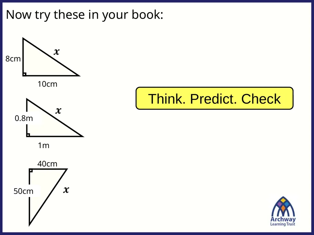 From last lesson: Pythagoras’ Theorem c2 = a2 + b2 - slide 16 of 25