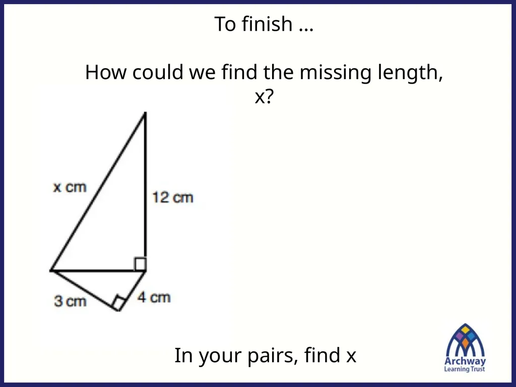 From last lesson: Pythagoras’ Theorem c2 = a2 + b2 - slide 24 of 25