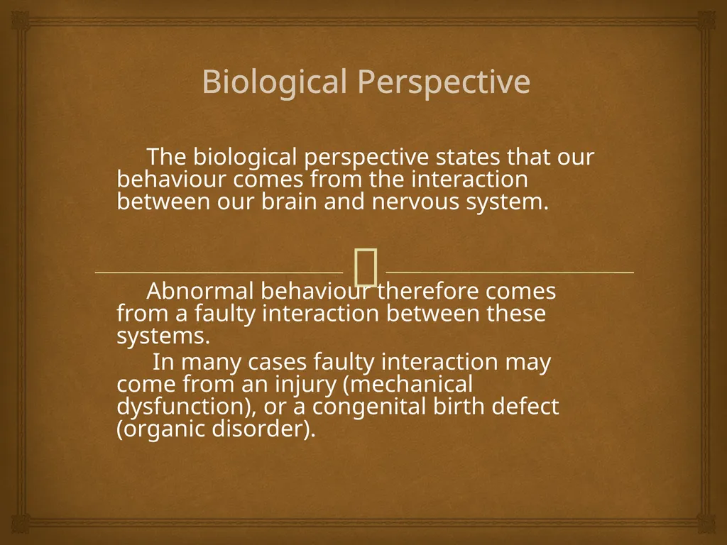 Psychological Perspectives 1. Biology 2. - slide 2 of 14