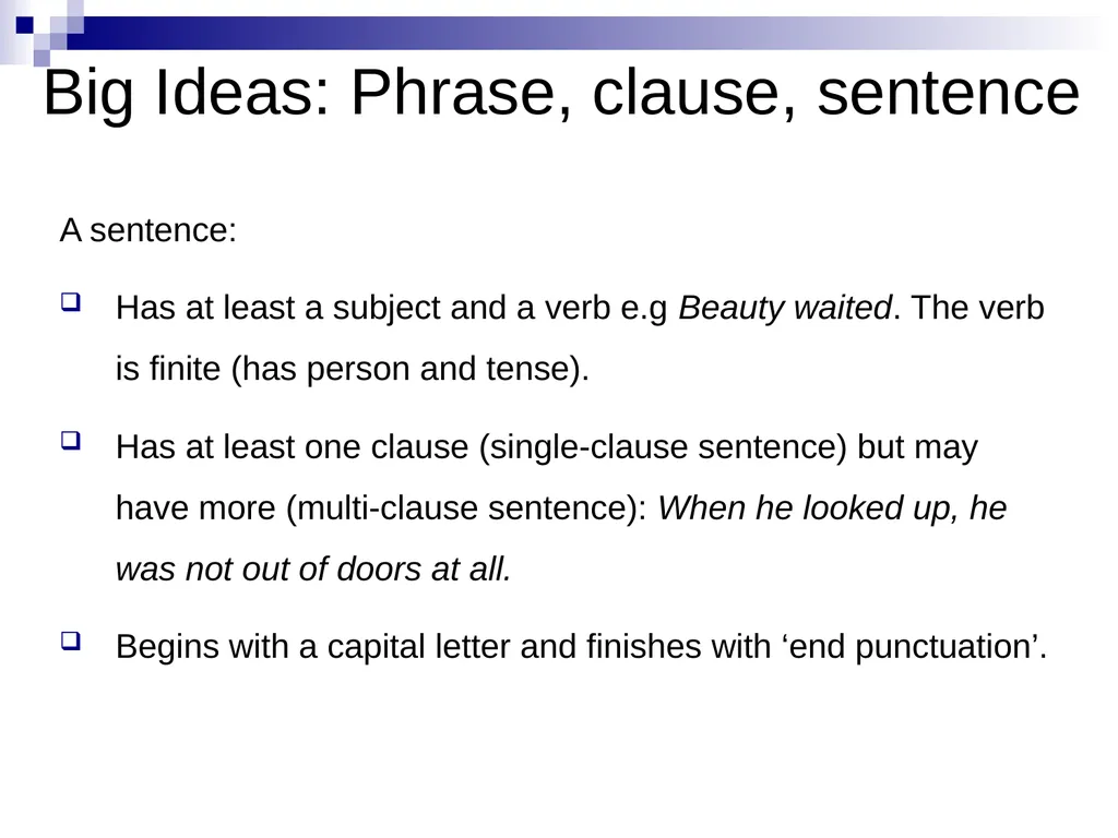 GRAMMAR SUBJECT KNOWLEDGE Phrase – Clause - - slide 10 of 13