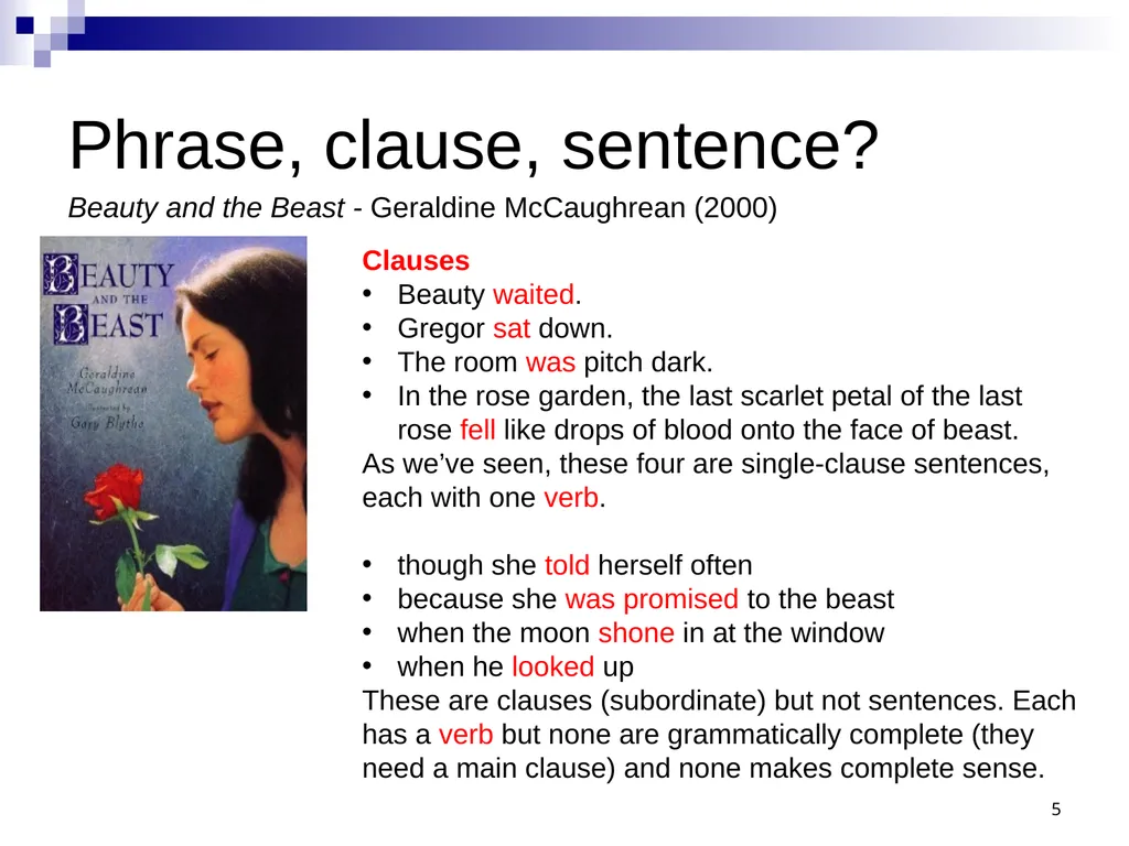 GRAMMAR SUBJECT KNOWLEDGE Phrase – Clause - - slide 5 of 13