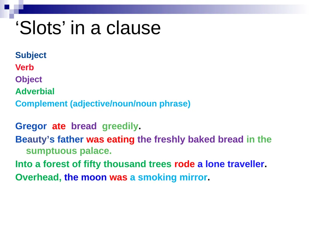 GRAMMAR SUBJECT KNOWLEDGE Phrase – Clause - - slide 8 of 13