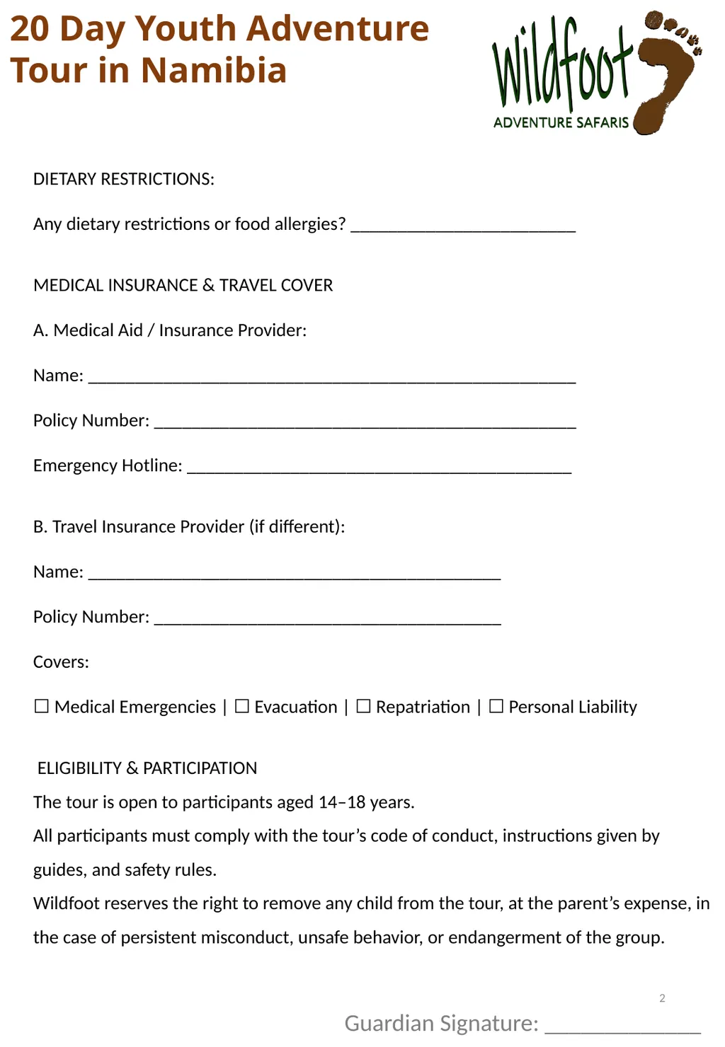 Youth Adventure Program – Parental Consent & - slide 2 of 7