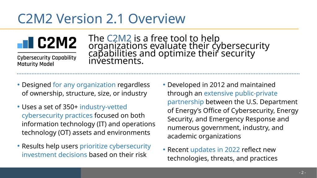 Cybersecurity Capability Maturity Model (C2M2) - slide 2 of 10