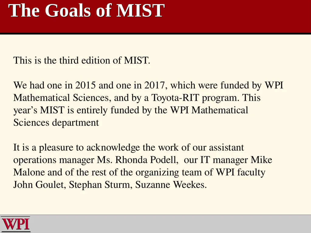 WPI Mathematics Institute for Secondary Teaching - slide 5 of 27