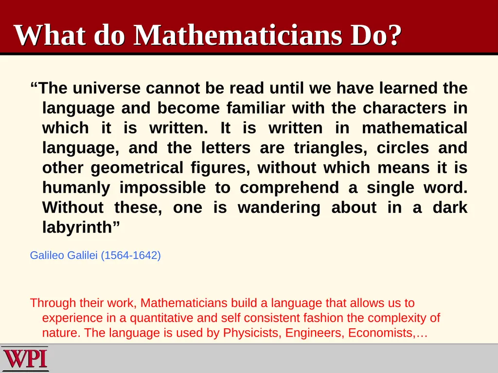 WPI Mathematics Institute for Secondary Teaching - slide 7 of 27