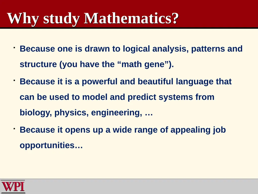 WPI Mathematics Institute for Secondary Teaching - slide 18 of 27