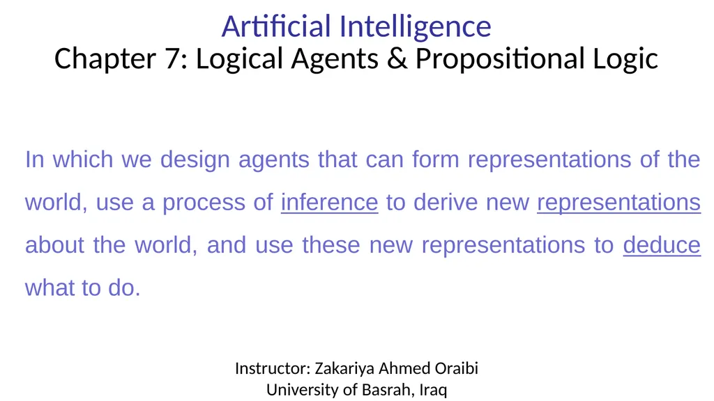 Artificial Intelligence Chapter 7: Logical Agents - slide 1 of 23