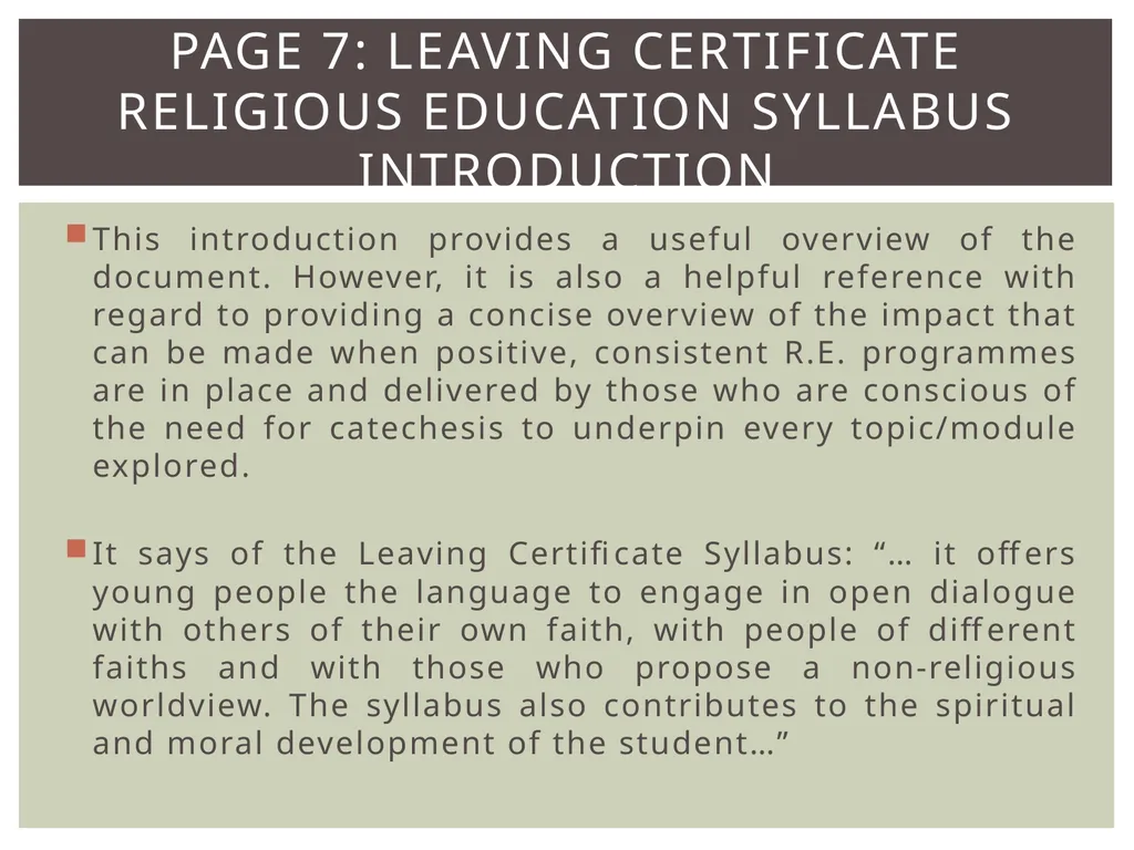 Leaving Certificate Religious Education Syllabus - slide 3 of 20