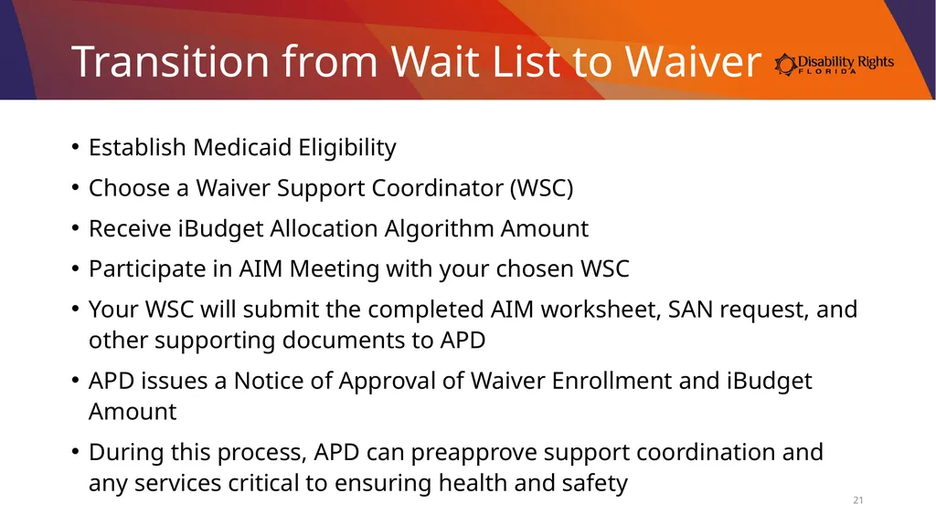 Accessing Services Through the Medicaid iBudget - slide 21 of 36