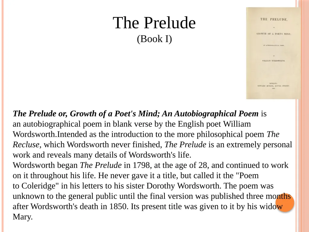 The Prelude (Book I) William Wordsworth Presented - slide 3 of 5