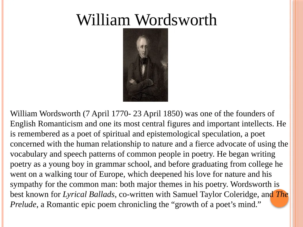 The Prelude (Book I) William Wordsworth Presented - slide 2 of 5