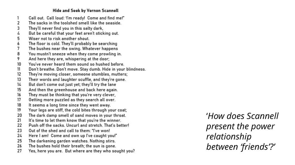 Hide and Seek by Vernon Scannell ‘How does - slide 3 of 10