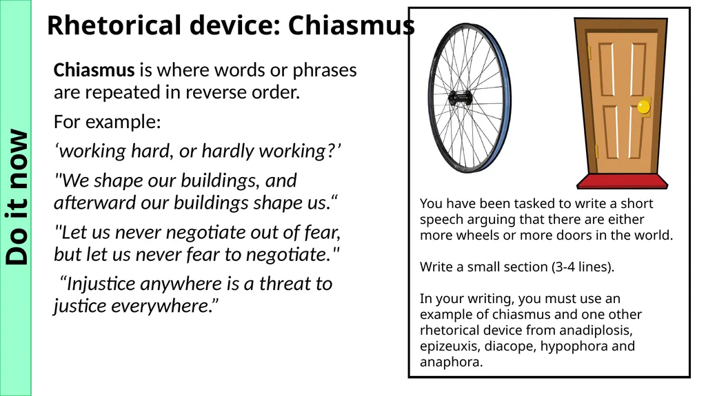 Rhetorical device: Anaphora Anaphora is the - slide 5 of 8