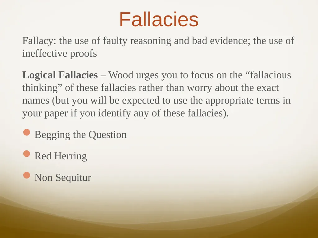 Rhetorical Proofs and Fallacies Week 10 – - slide 11 of 13