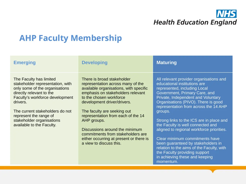 Allied Health Professions Faculty Maturity Matrix - slide 6 of 14