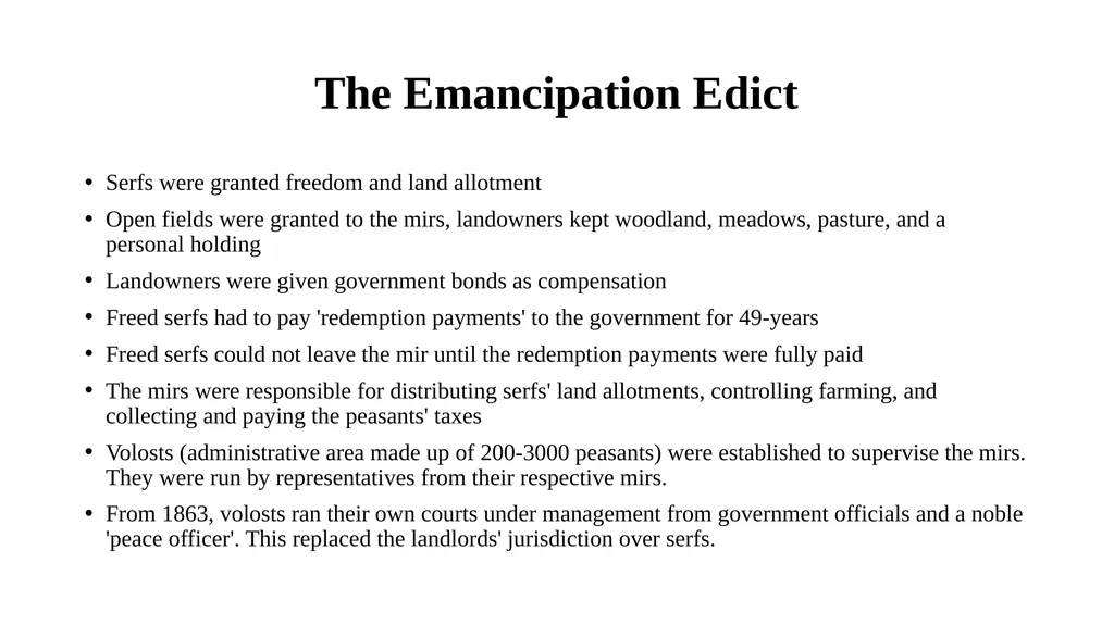 Emancipation of Serfs, 1861 Definition of Serf: A - slide 6 of 11