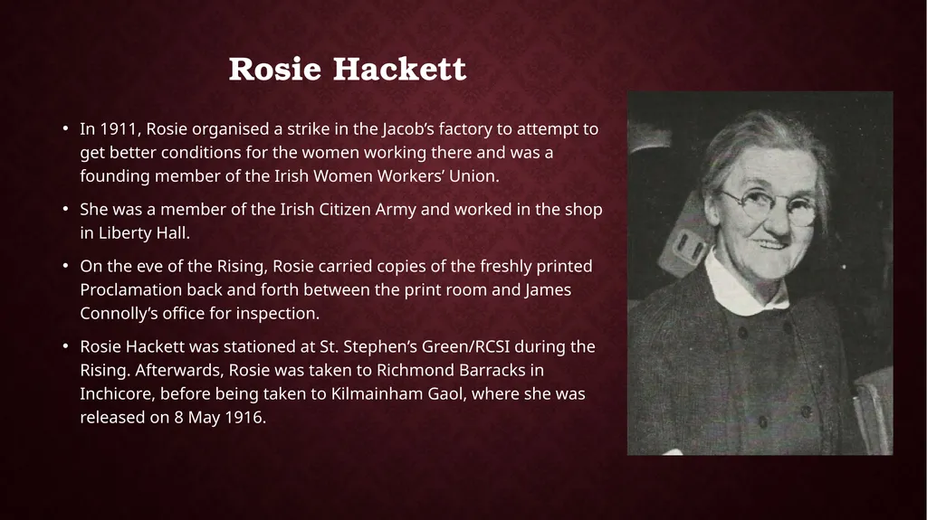Women and the 1916 Rising Who? Where? Women who - slide 8 of 18