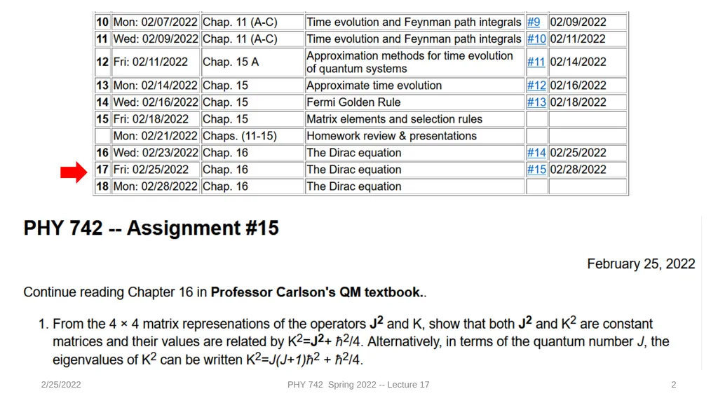 2/25/2022 PHY 742 Spring 2022 -- Lecture 17 1 PHY - slide 2 of 31