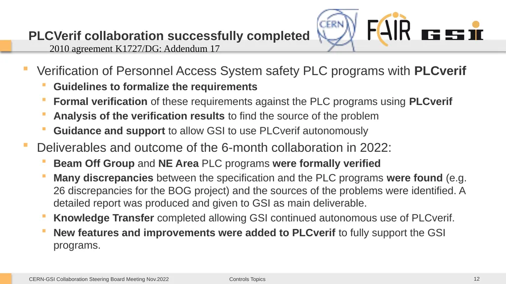 CERN-GSI Collaboration Steering Board Meeting - slide 12 of 12