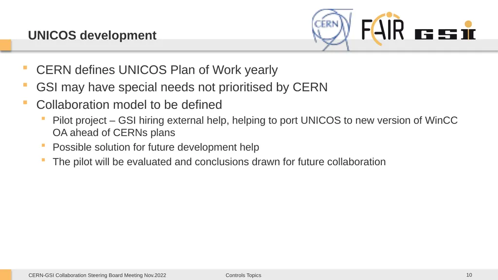 CERN-GSI Collaboration Steering Board Meeting - slide 10 of 12