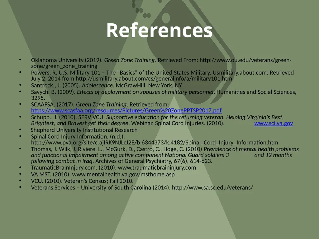 Shepherd University Green Zone Training OBJECTIVE - slide 34 of 34