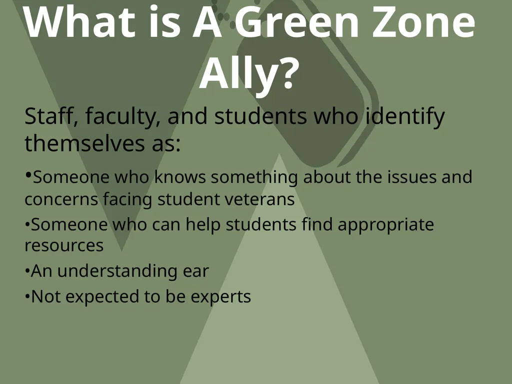 Shepherd University Green Zone Training OBJECTIVE - slide 3 of 34