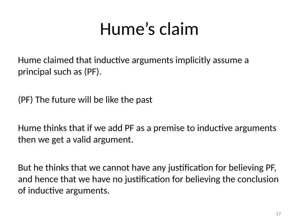 Introduction/Hume’s Problem of Induction Seminar - slide 17 of 24