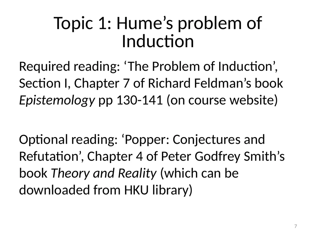 Introduction/Hume’s Problem of Induction Seminar - slide 7 of 24
