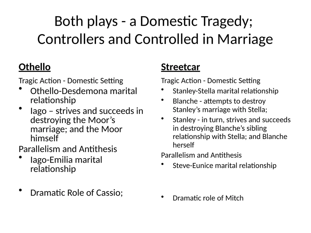 Comparing Othello and Streetcar Concerns and - slide 11 of 37
