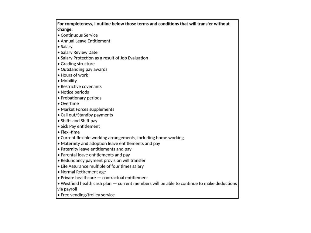 Example of a TUPE Notification on Measures TUPE - slide 4 of 4