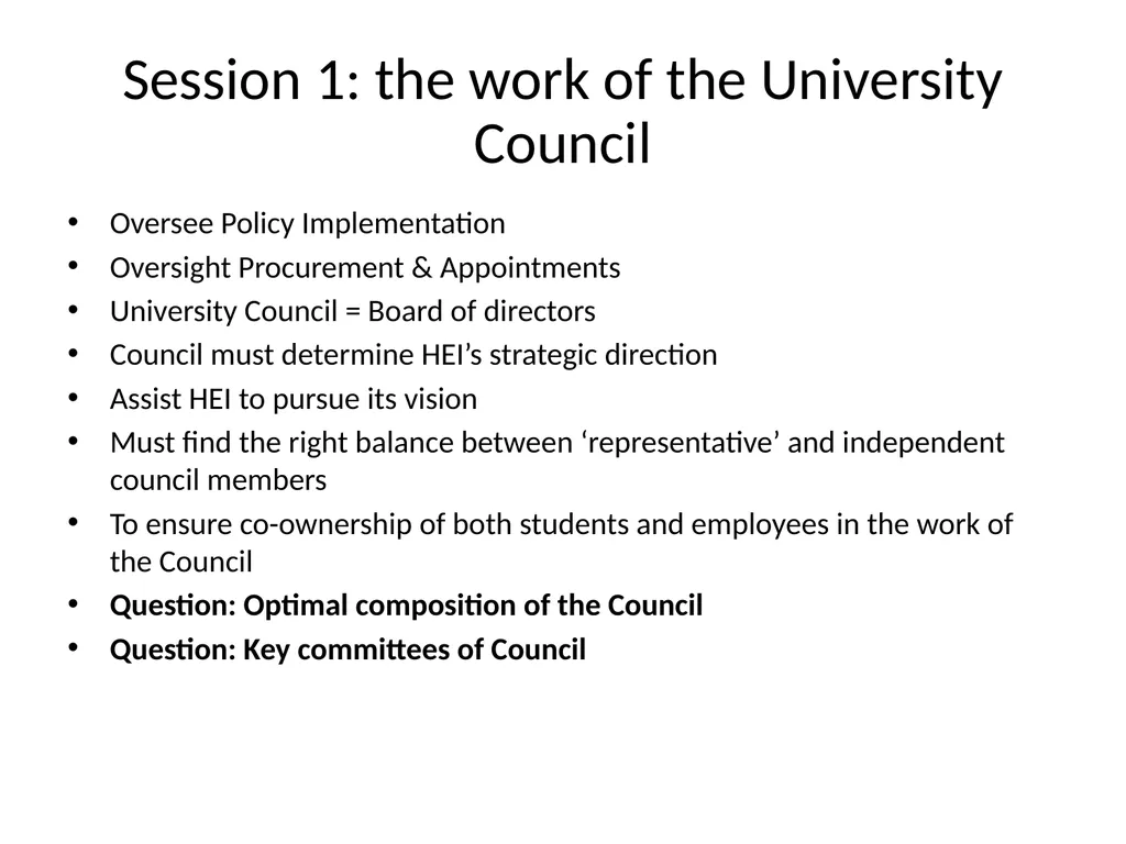 Session 1: the work of the University Council - slide 1 of 23