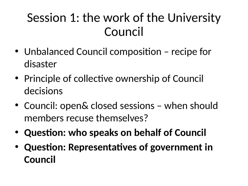Session 1: the work of the University Council - slide 2 of 23