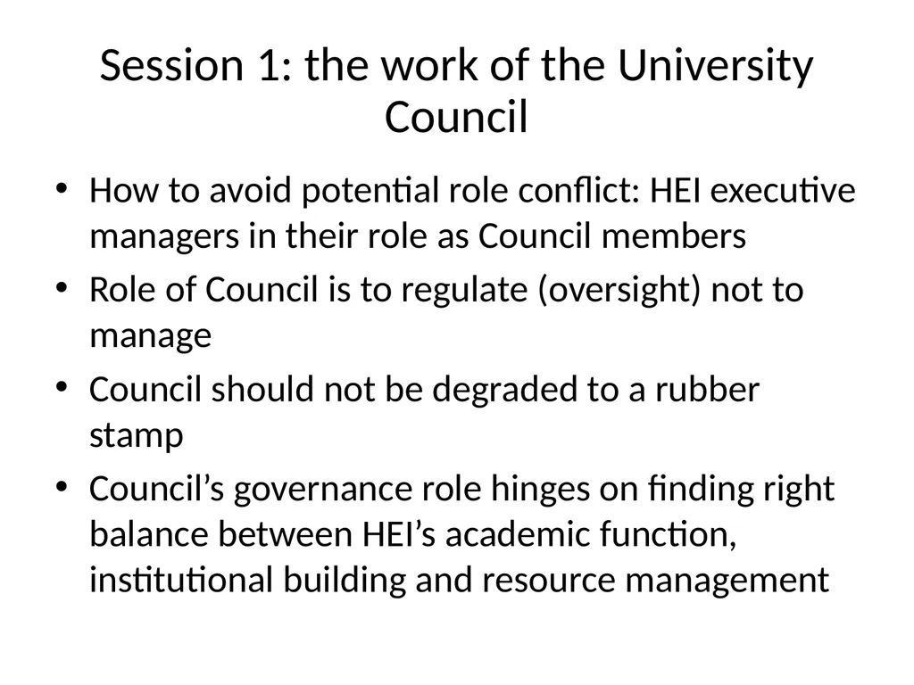 Session 1: the work of the University Council - slide 4 of 23