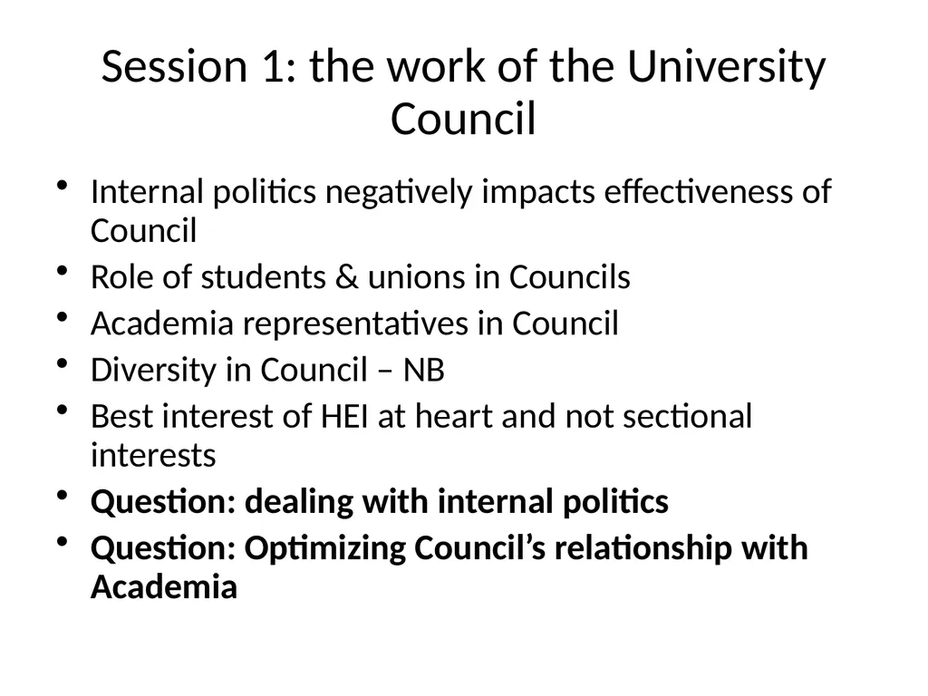 Session 1: the work of the University Council - slide 5 of 23