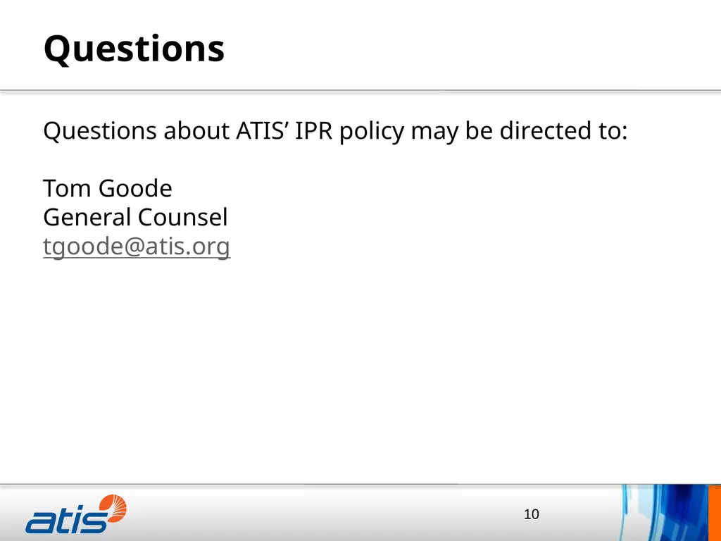 Thomas Goode General Counsel, ATIS April 20, 2015 - slide 10 of 14
