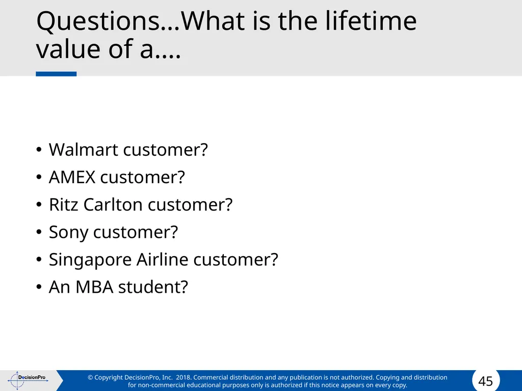 Value for Customers & Valuing Customers Measuring - slide 45 of 73