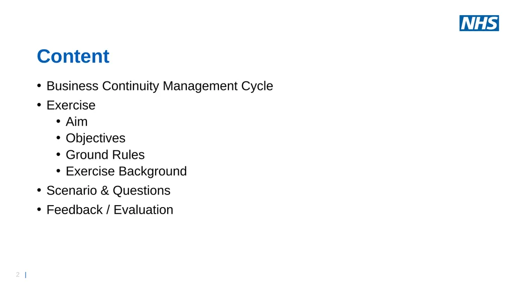 Business Continuity Exercise – Premises - slide 2 of 16